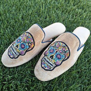 Skull Embriodery Shoes, Velvet Shoes, Natural Leather Shoes, Girls Shoes, US 6.0